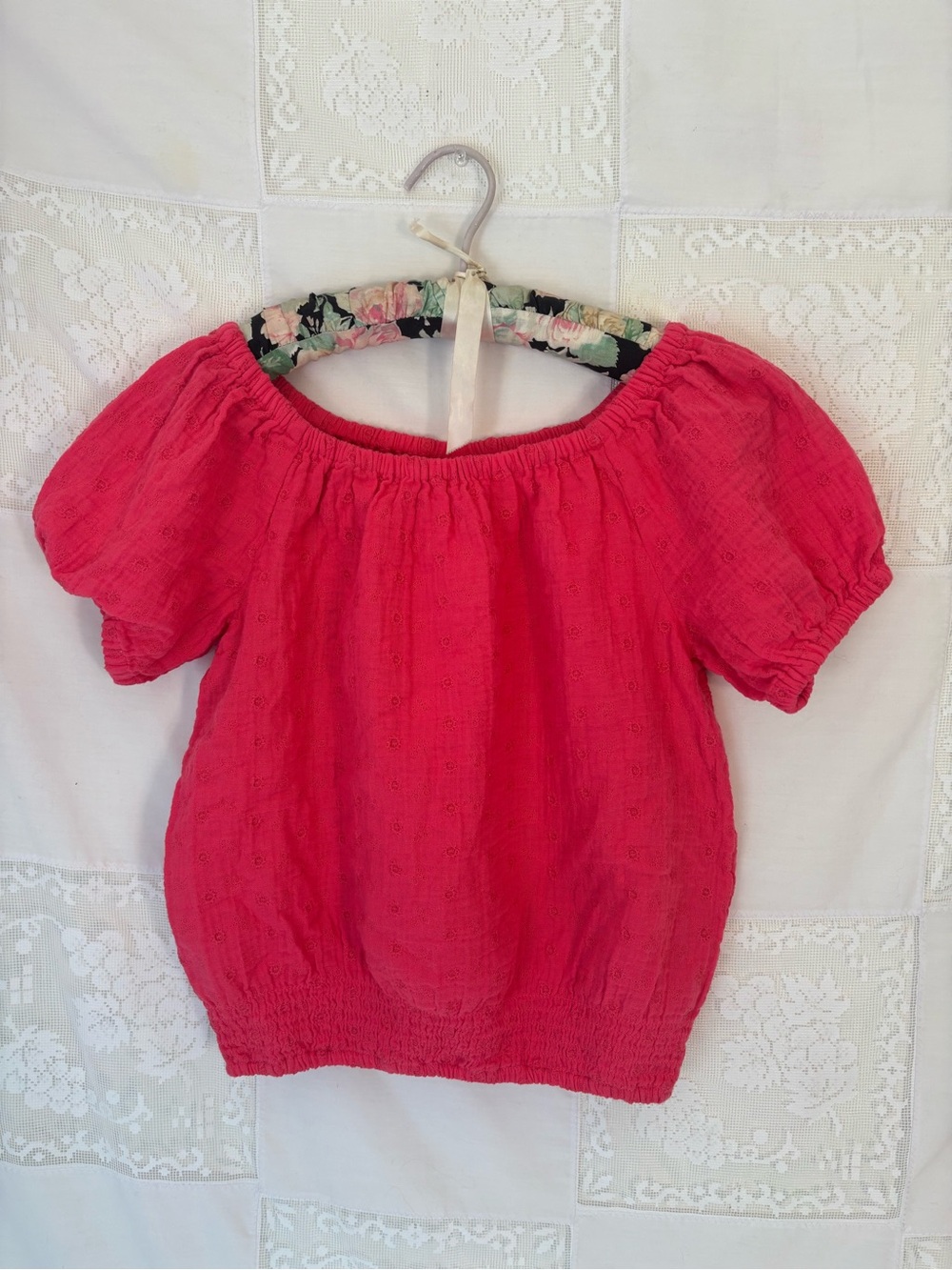 Pink Cottage-core Short Puff Sleeve Coquette Western Blouse Size S‎